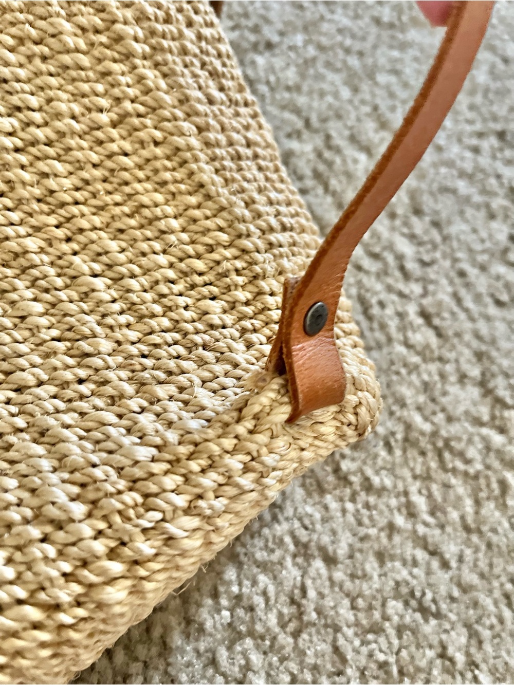 Vintage Esprit Natural Woven Backpack Tote with Tan Leather Straps - Picture 7 of 10